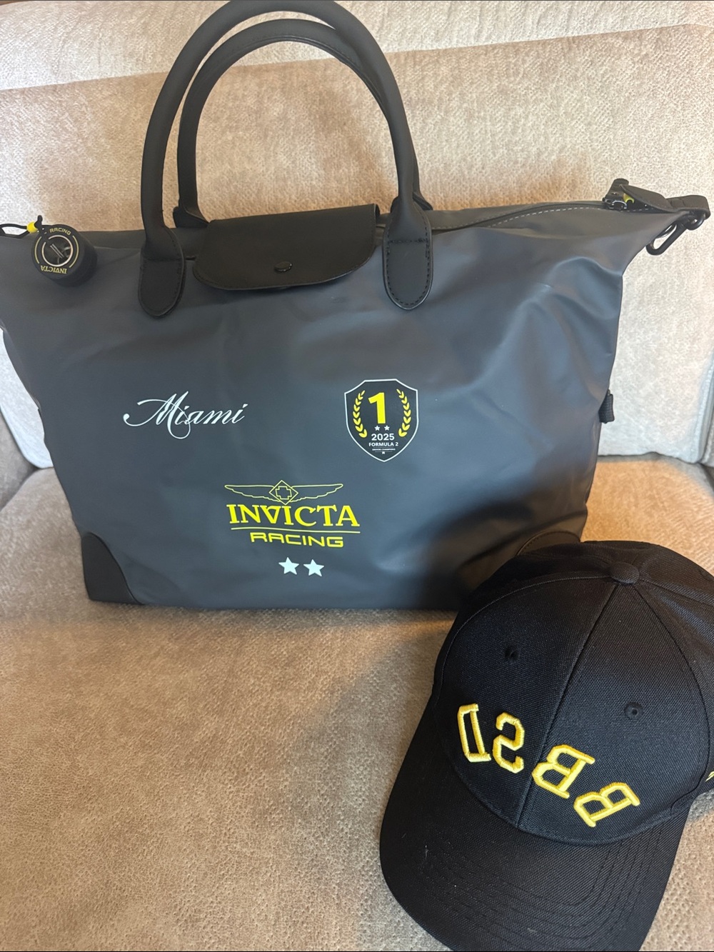 Invicta Racing Black and Yellow Duffel Tote  includes Invicta hat!